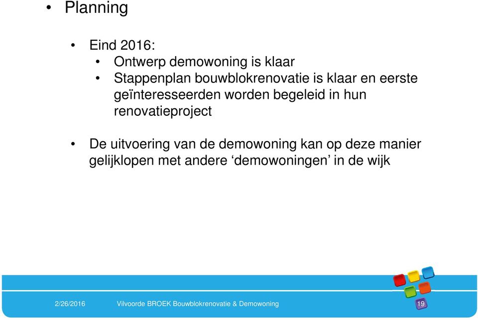 De uitvoering van de demowoning kan op deze manier gelijklopen met andere