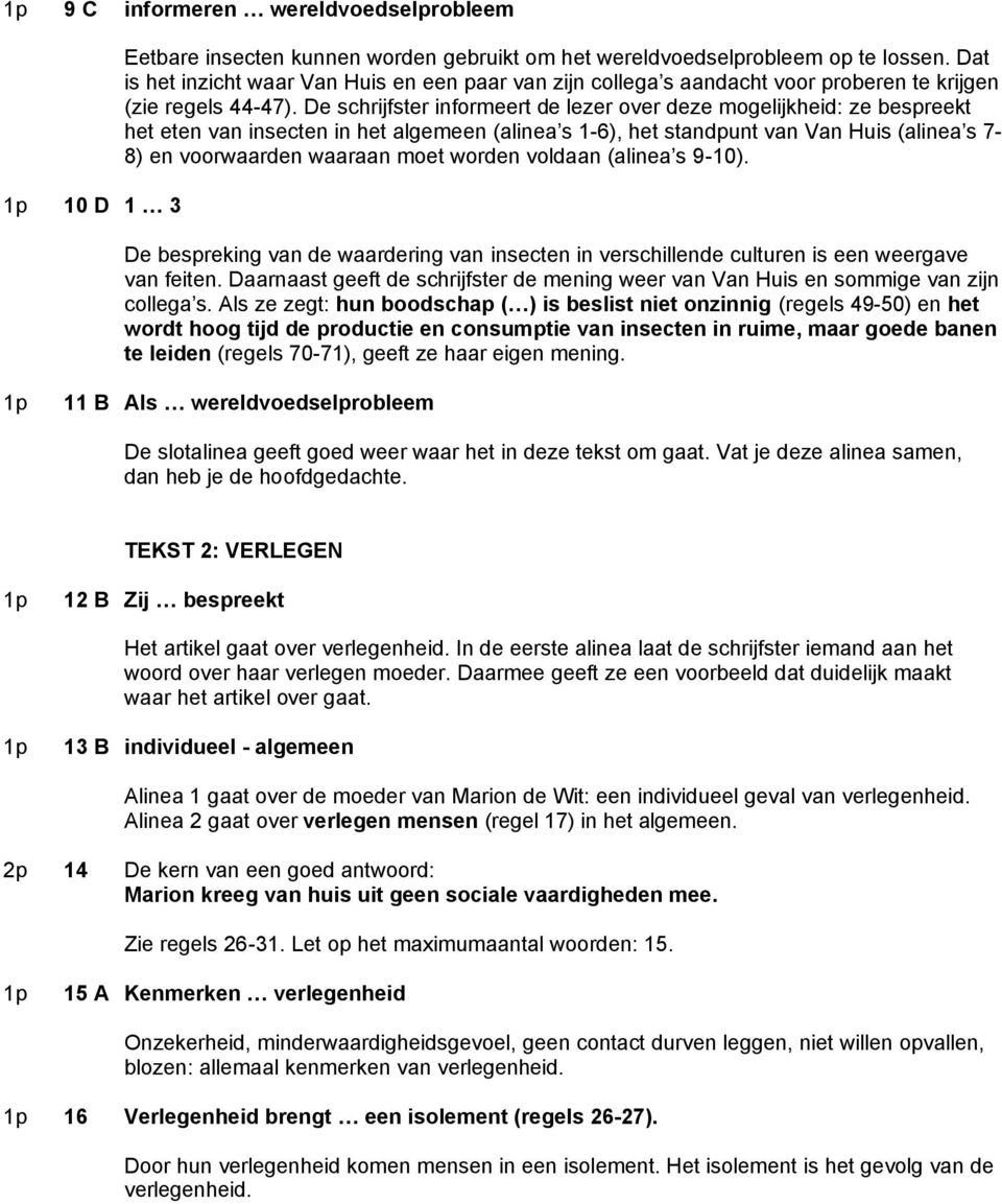 De schrijfster informeert de lezer over deze mogelijkheid: ze bespreekt het eten van insecten in het algemeen (alinea s 1-6), het standpunt van Van Huis (alinea s 7-8) en voorwaarden waaraan moet