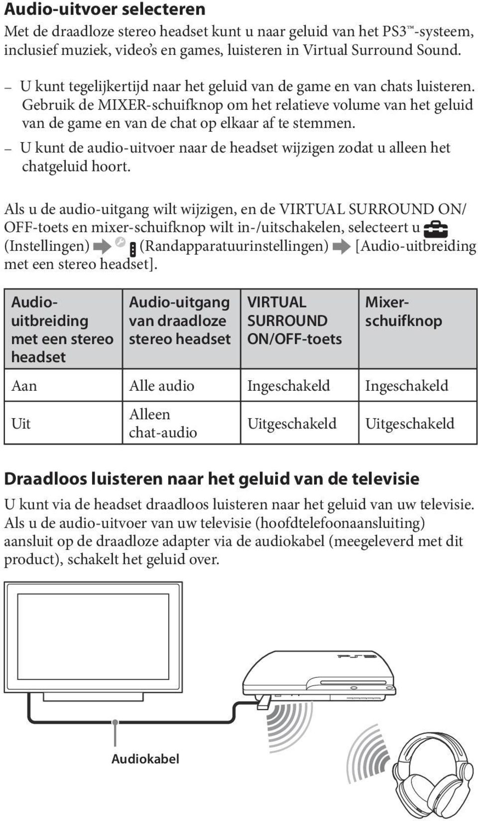 U kunt de audio-uitvoer naar de headset wijzigen zodat u alleen het chatgeluid hoort.