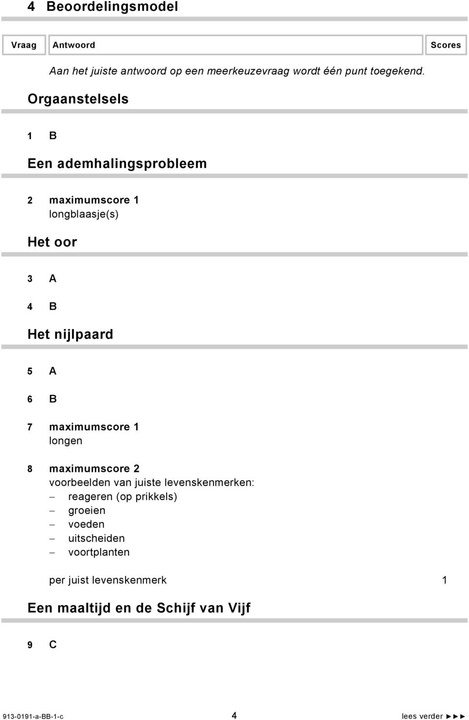 maximumscore 1 longen 8 maximumscore 2 voorbeelden van juiste levenskenmerken: reageren (op prikkels) groeien voeden