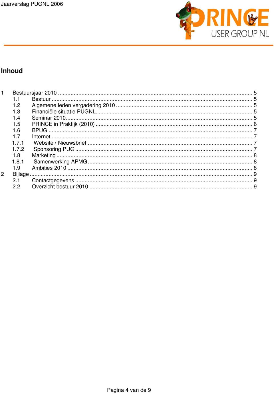 .. 7 1.7.2 Sponsoring PUG... 7 1.8 Marketing... 8 1.8.1 Samenwerking APMG... 8 1.9 Ambities 2010.