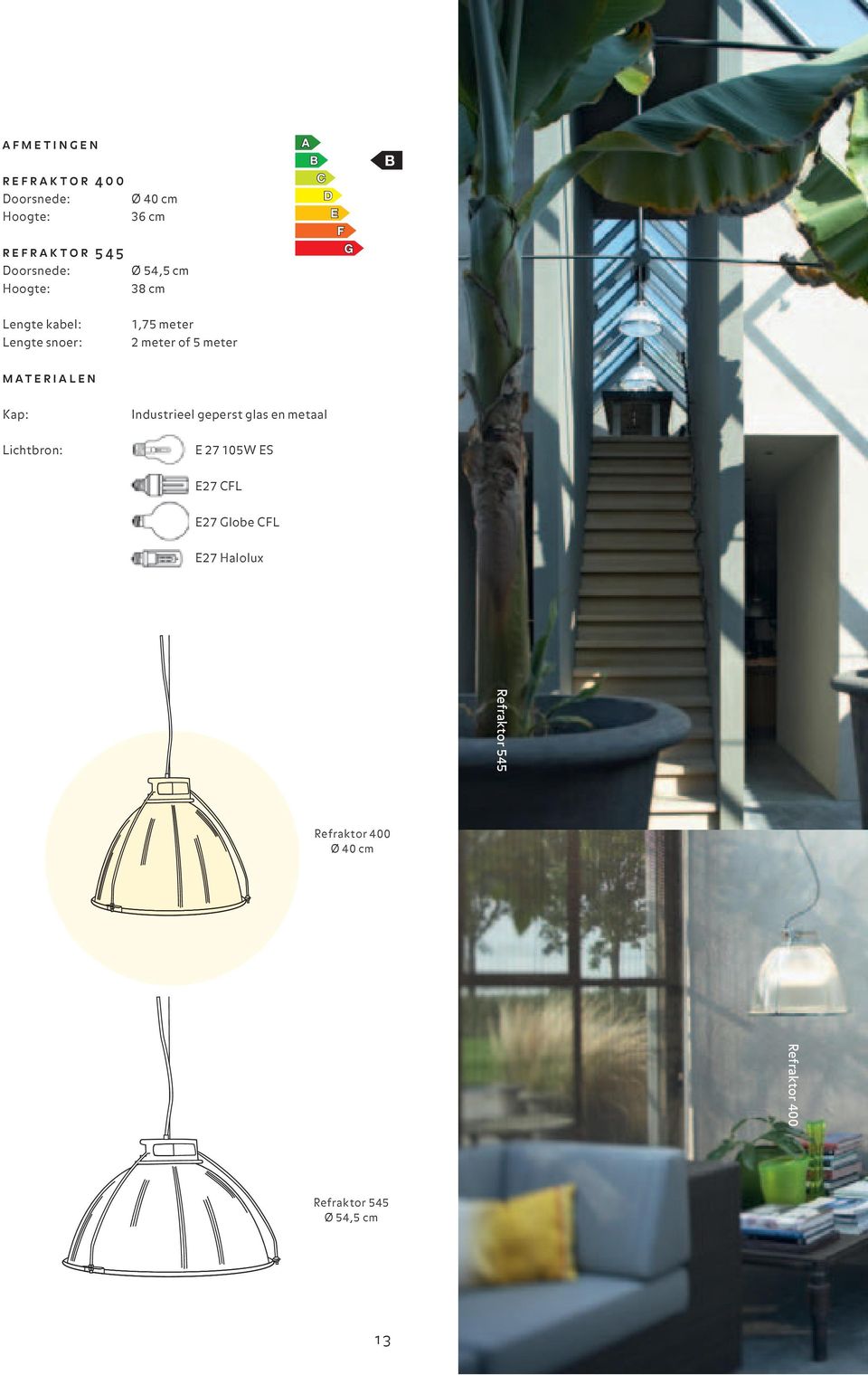 meter materialen Kap: Industrieel geperst glas en metaal Lichtbron: E 27 105W ES E27 CFL