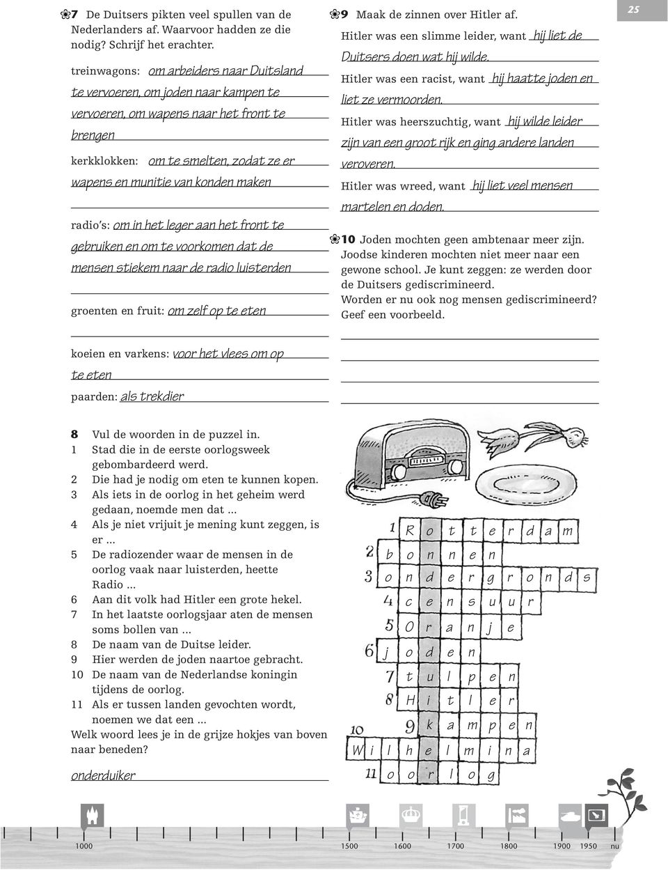 maken radio s: om in het leger aan het front te gebruiken en om te voorkomen dat de mensen stiekem naar de radio luisterden groenten en fruit: om zelf op te eten 9 Maak de zinnen over Hitler af.