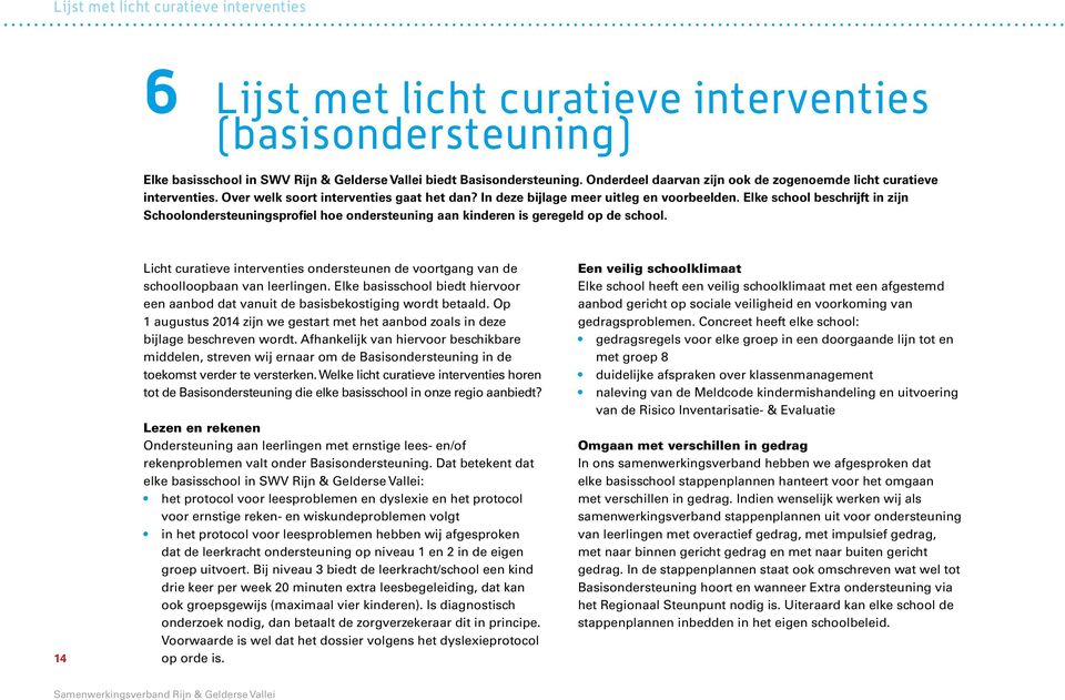 Elke school beschrijft in zijn Schoolondersteuningsprofiel hoe ondersteuning aan kinderen is geregeld op de school.