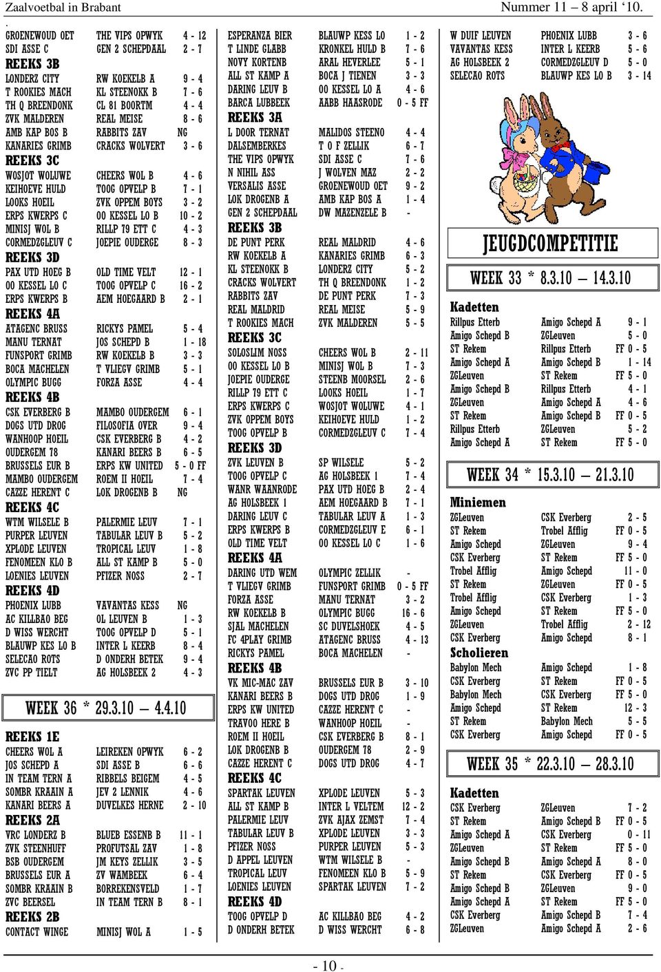 WOL B RILLP 79 ETT C 4-3 CORMEDZGLEUV C JOEPIE OUDERGE 8-3 REEKS 3D PAX UTD HOEG B OLD TIME VELT 12-1 OO KESSEL LO C TOOG OPVELP C 16-2 ERPS KWERPS B AEM HOEGAARD B 2-1 REEKS 4A ATAGENC BRUSS RICKYS