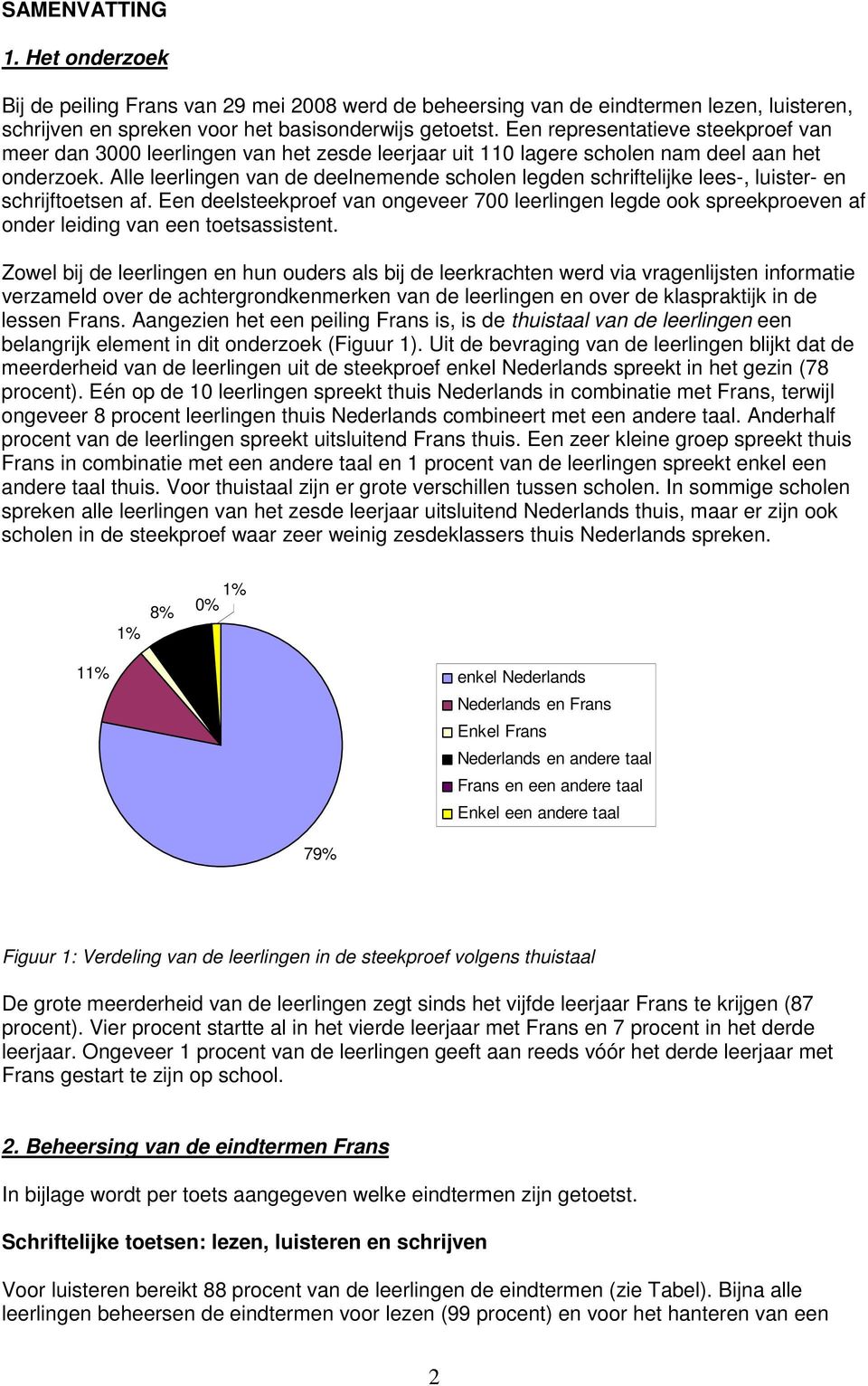 Alle leerlingen van de deelnemende scholen legden schriftelijke lees-, luister- en schrijftoetsen af.