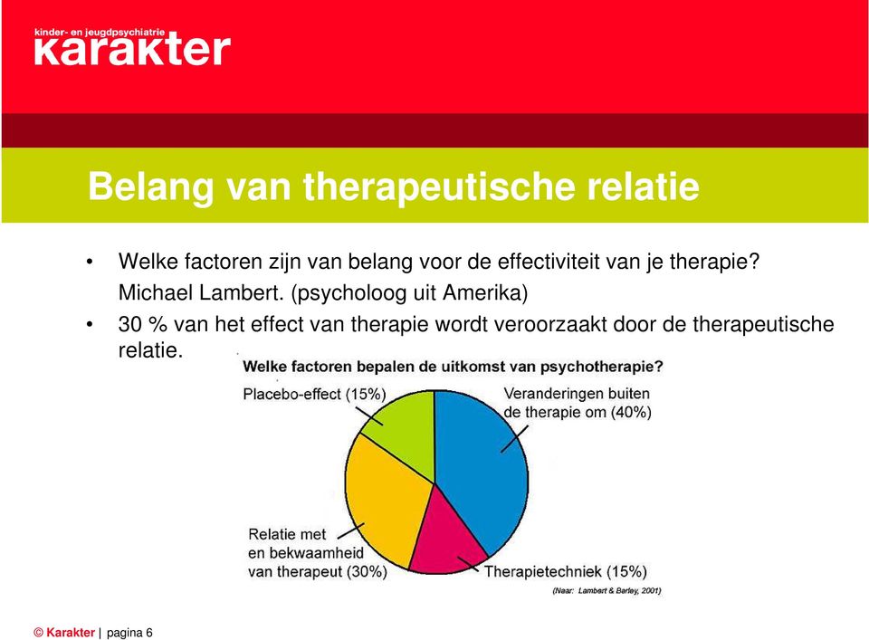 (psycholoog uit Amerika) 30 % van het effect van therapie