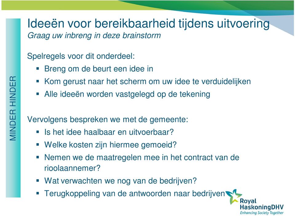 Vervolgens bespreken we met de gemeente: Is het idee haalbaar en uitvoerbaar? Welke kosten zijn hiermee gemoeid?