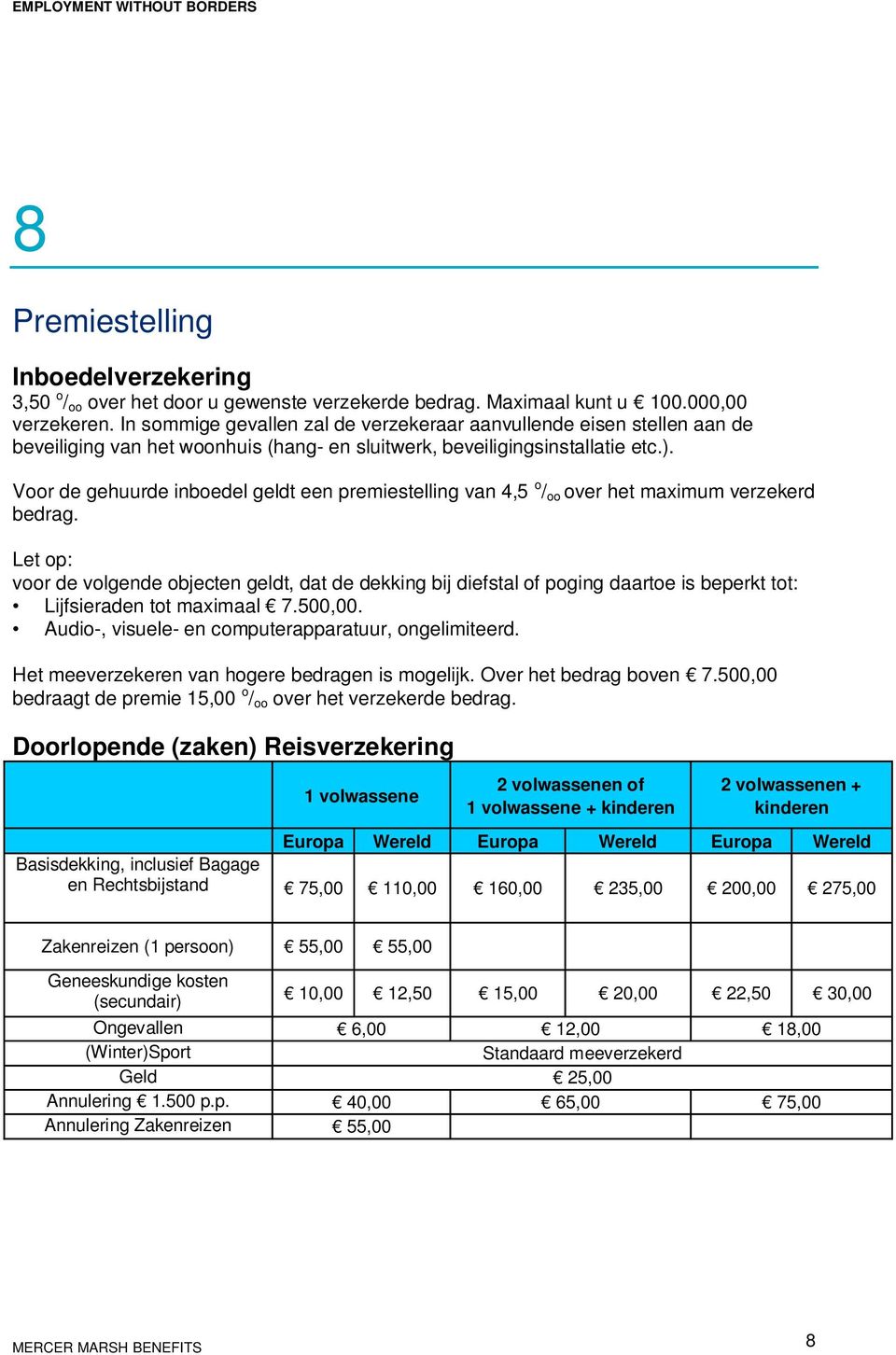 Voor de gehuurde inboedel geldt een premiestelling van 4,5 o / oo over het maximum verzekerd bedrag.