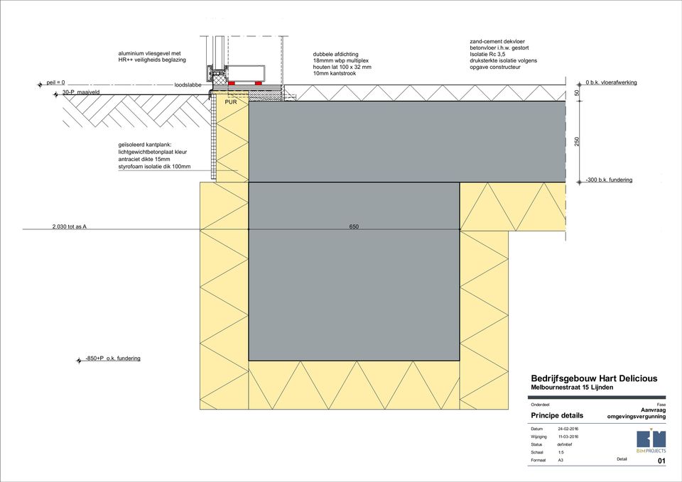 gestort Isolatie Rc 3,5 druksterkte isolatie volgens opgave constructeur peil = 0 30-P maaiveld loodslabbe