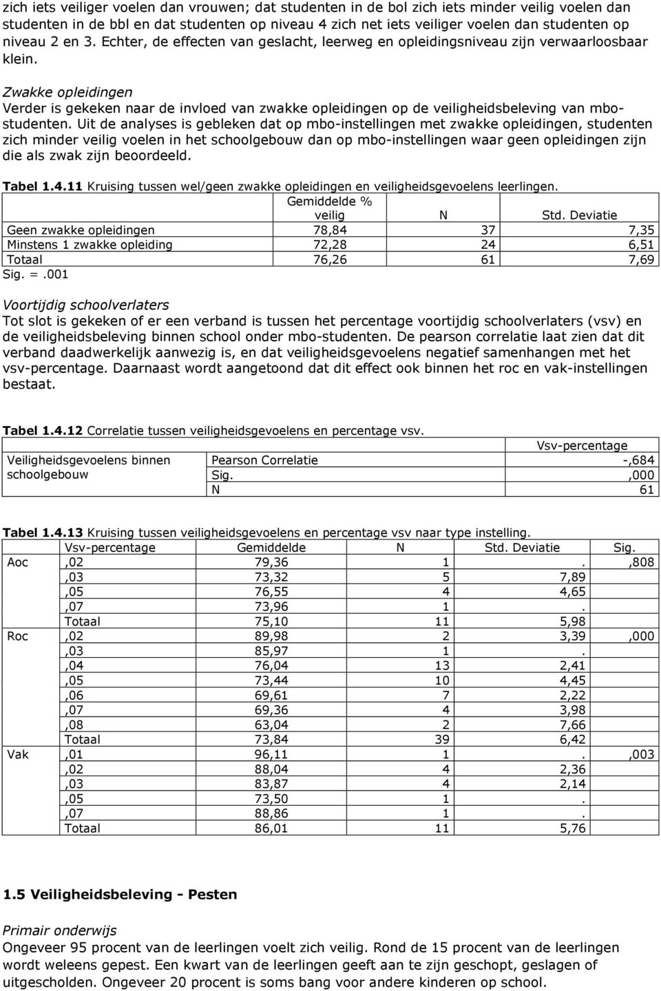 Zwakke opleidingen Verder is gekeken naar de invloed van zwakke opleidingen op de veiligheidsbeleving van mbostudenten.