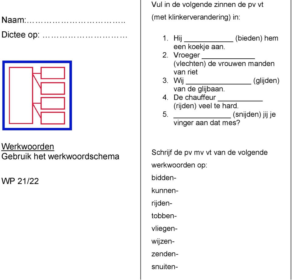 De chauffeur (rijden) veel te hard. 5. (snijden) jij je vinger aan dat mes?