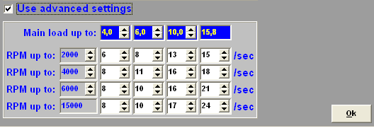 3.2.4.1.8.5 Sample rate Main sample rate: Specificeert het aantal correcties per seconde van de lambda regeling. Aanbevolen correcties per seconde: 6 10.