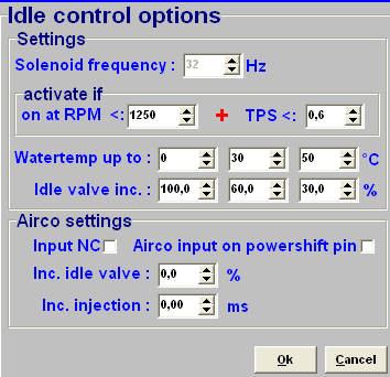 3.2.6 Functie toets F6 Bij het aanklikken van deze functie (idle control) komen er tabellen en parameters tevoorschijn, waarmee de ontsteking in graden voorontsteking, de brandstofinspuiting in ms en