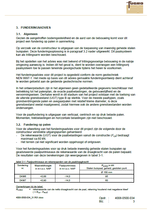 4.2 - geotechnisch advies Fugro Geoservices b.v. (zie ook rapportage Fugro Geoservices b.