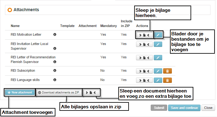 Tab 5: Attachments Naast de velden die je moet invullen, moet je ook een aantal documenten opladen. Dat kan je doen op het tabblad Attachments.