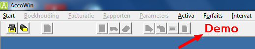 Als bovenaan het scherm Demo staat draait het programma in Demo mode.