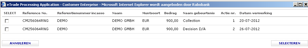 7 Status bekijken van import incasso s Nadat een betaalopdracht of acceptatiebevestigingen door een daartoe geautoriseerde gebruiker in RTA is goedgekeurd en getekend wordt deze, als u bankiert bij