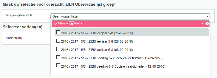 Groepsoverzicht 1. Klik op ZIEN Observatielijst groep. Selecteer de naam van de groep(en). Gebruik eventueel de zoekopties om groep(en) te kunnen selecteren. Klik daarna op Volgende ; 2.