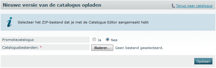 3.5 Een nieuwe versie van een bestaande gestructureerde catalogus opladen Gebruik deze mogelijkheid om een nieuwe versie op te laden van een al opgeladen catalogus.