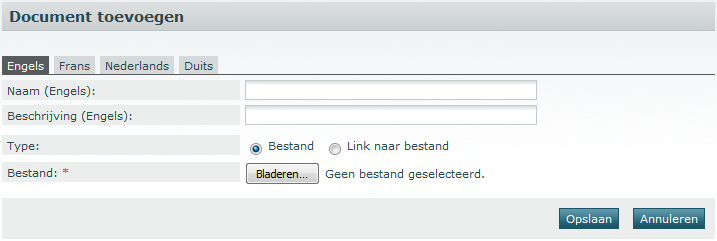 4.2 Documenten toevoegen aan een niet-gestructureerde catalogus Afbeelding 19: Nieuwe catalogus Klik op Document toevoegen Geef een naam en een beschrijving voor het document.