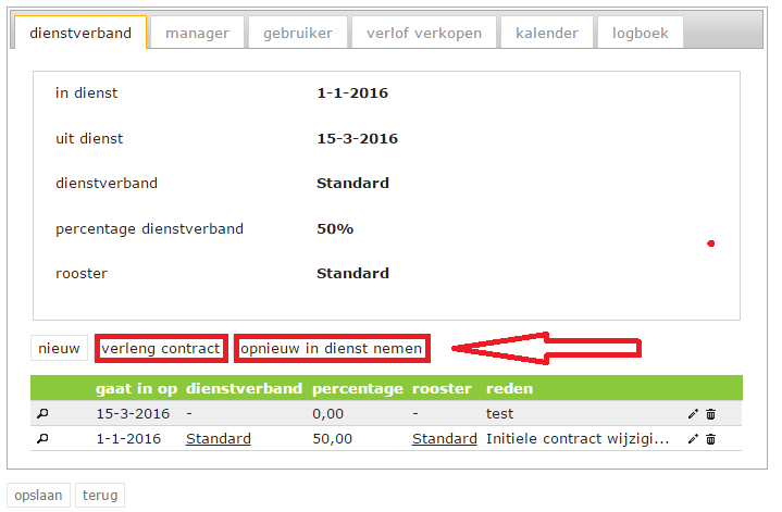 Kies voor verleng contract als deze medewerker niet tussentijds uit dienst is geweest.