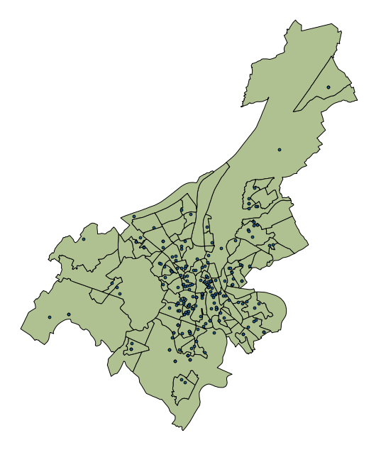 Figuur 28: Alternatieve buurtafbakening voor Gent (NIS-code 44021) De gecorrigeerde woonsegregatie ligt zoals verwacht lager dan de ongecorrigeerde variant, ten gevolge van de reductie in het aantal