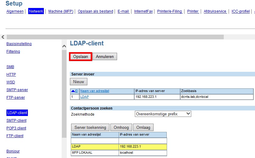 Selecteer de eerder aangemaakte LDAP koppeling en klik op Toevoegen, klik vervolgens op OK Selecteer de eerder aangemaakte LDAP
