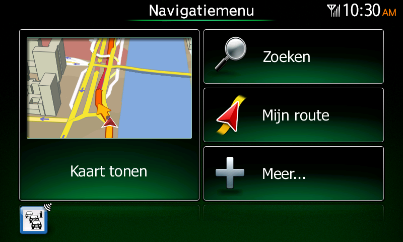 2.3 Navigatiemenu Alle delen van Clarion Mobile Map zijn bereikbaar vanuit het navigatiemenu.