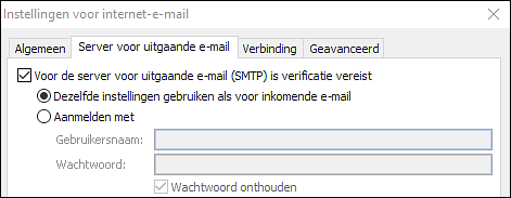 Toevoegen ZorgMail account Voor POP3 is het poortnummer 995 Klik op het tabblad Server voor uitgaande e- mail Vink Voor de server voor uitgaande e-mail (SMTP) is verificatie vereist aan Klik op het