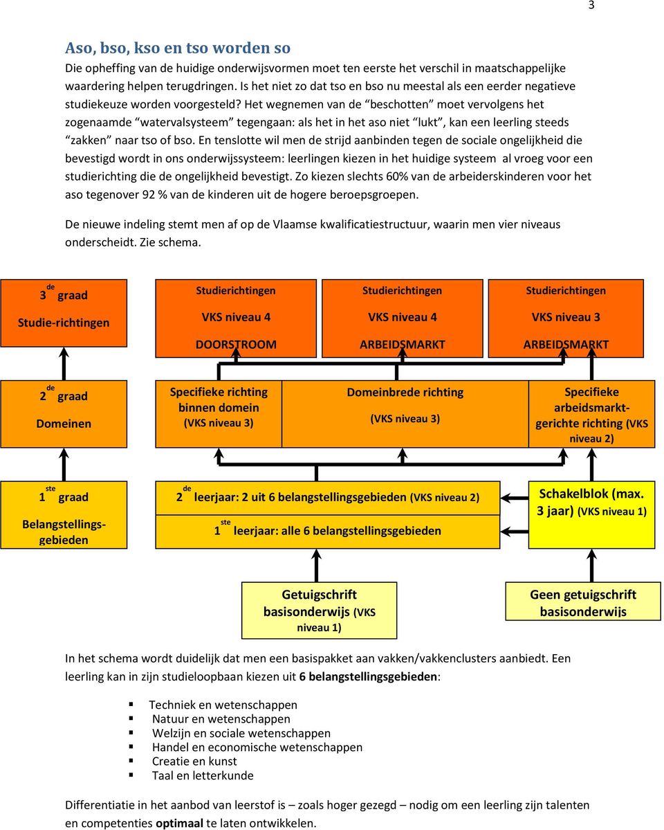 Het wegnemen van de beschotten moet vervolgens het zogenaamde watervalsysteem tegengaan: als het in het aso niet lukt, kan een leerling steeds zakken naar tso of bso.