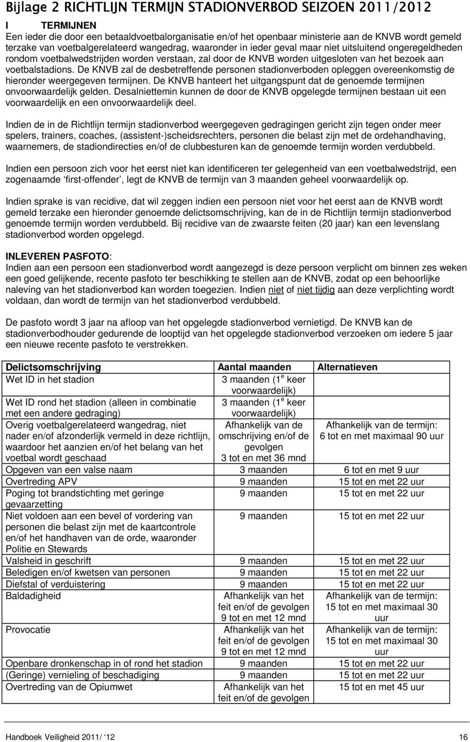 voetbalstadions. De KNVB zal de desbetreffende personen stadionverboden opleggen overeenkomstig de hieronder weergegeven termijnen.