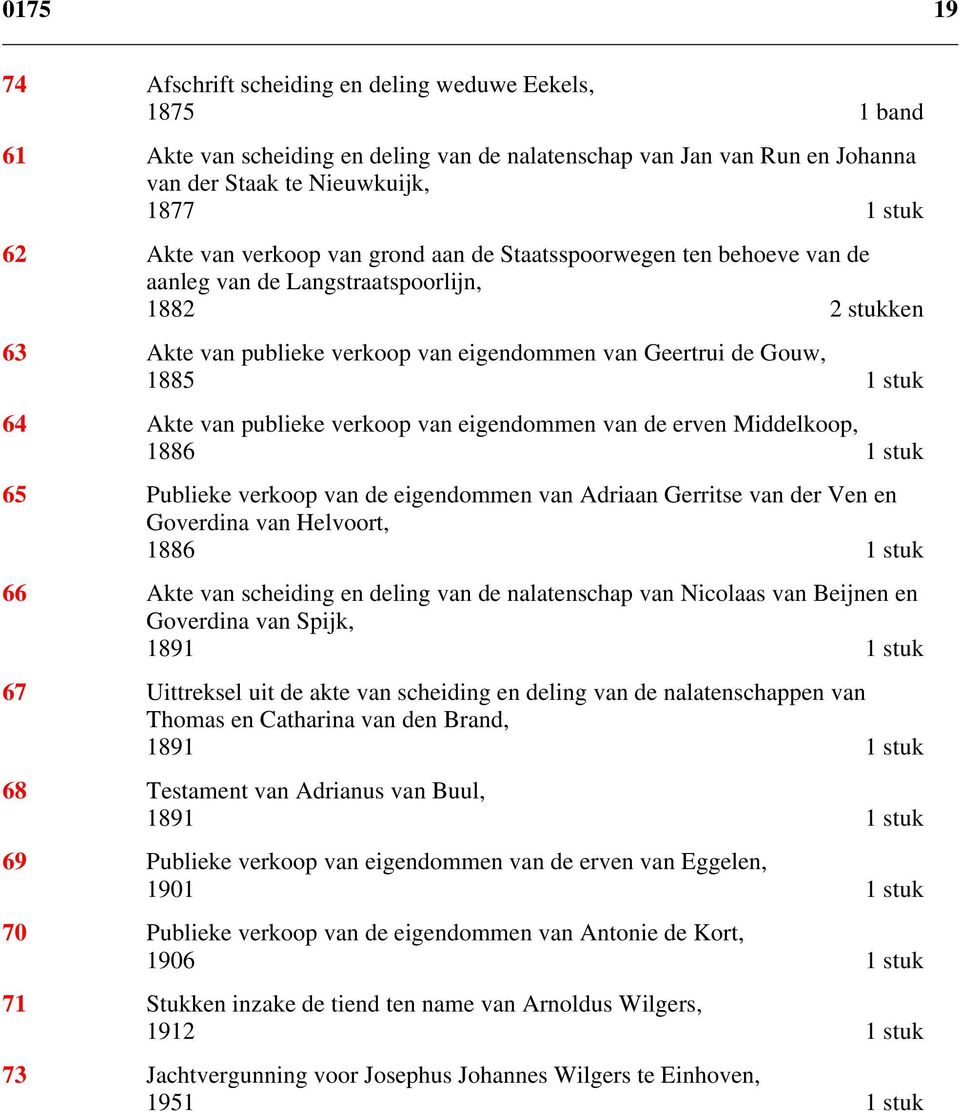 van publieke verkoop van eigendommen van de erven Middelkoop, 1886 1 stuk 65 Publieke verkoop van de eigendommen van Adriaan Gerritse van der Ven en Goverdina van Helvoort, 1886 1 stuk 66 Akte van