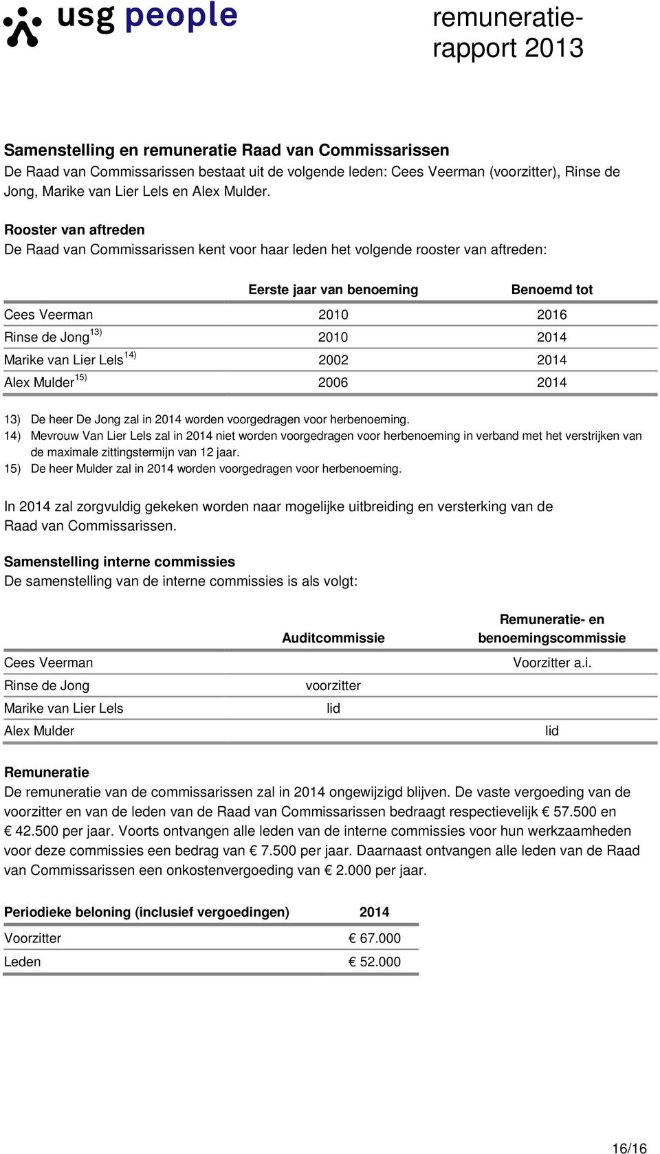 van Lier Lels 14) 2002 2014 Alex Mulder 15) 2006 2014 13) De heer De Jong zal in 2014 worden voorgedragen voor herbenoeming.