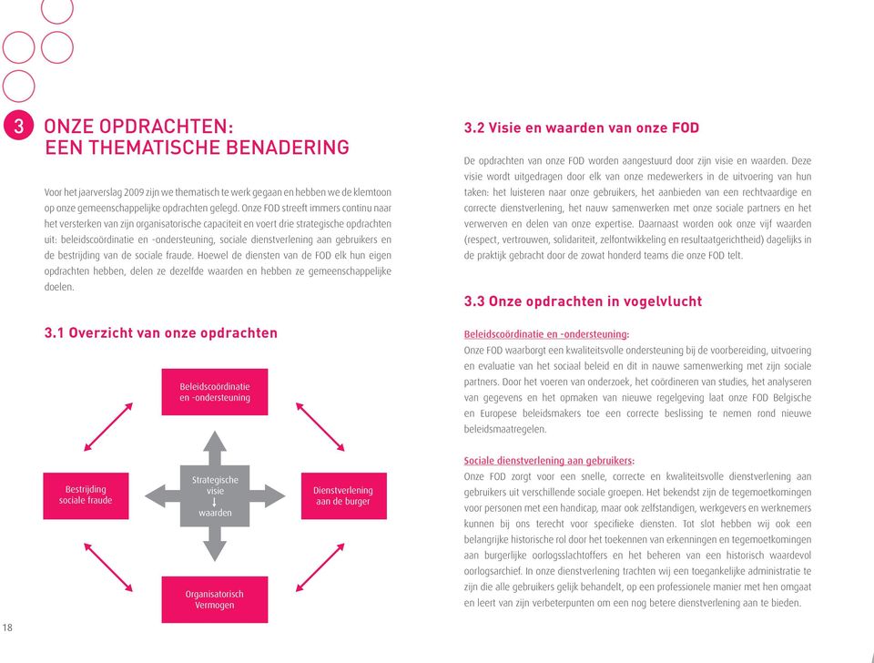 gebruikers en de bestrijding van de sociale fraude. Hoewel de diensten van de FOD elk hun eigen opdrachten hebben, delen ze dezelfde waarden en hebben ze gemeenschappelijke doelen. 3.