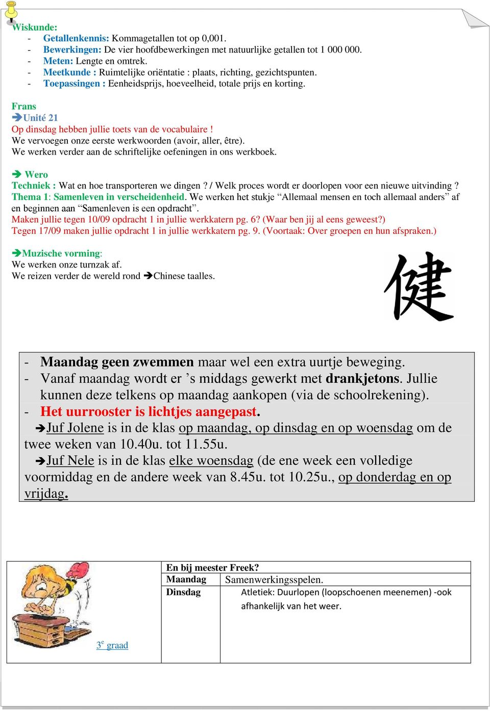 Frans Unité 21 Op dinsdag hebben jullie toets van de vocabulaire! We vervoegen onze eerste werkwoorden (avoir, aller, être). We werken verder aan de schriftelijke oefeningen in ons werkboek.