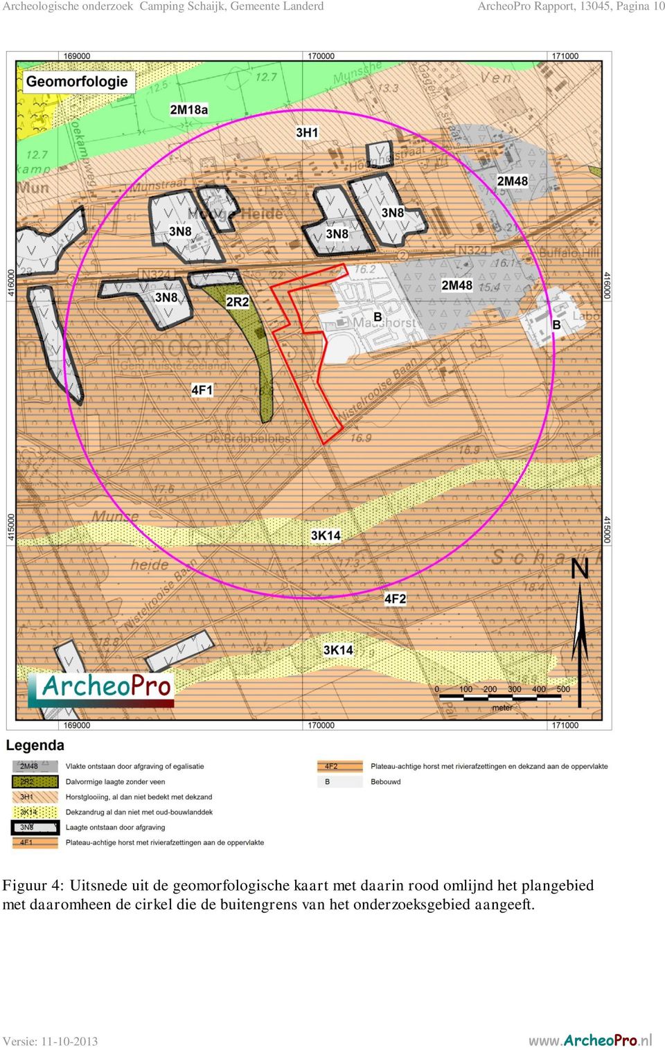 geomorfologische kaart met daarin rood omlijnd het plangebied met