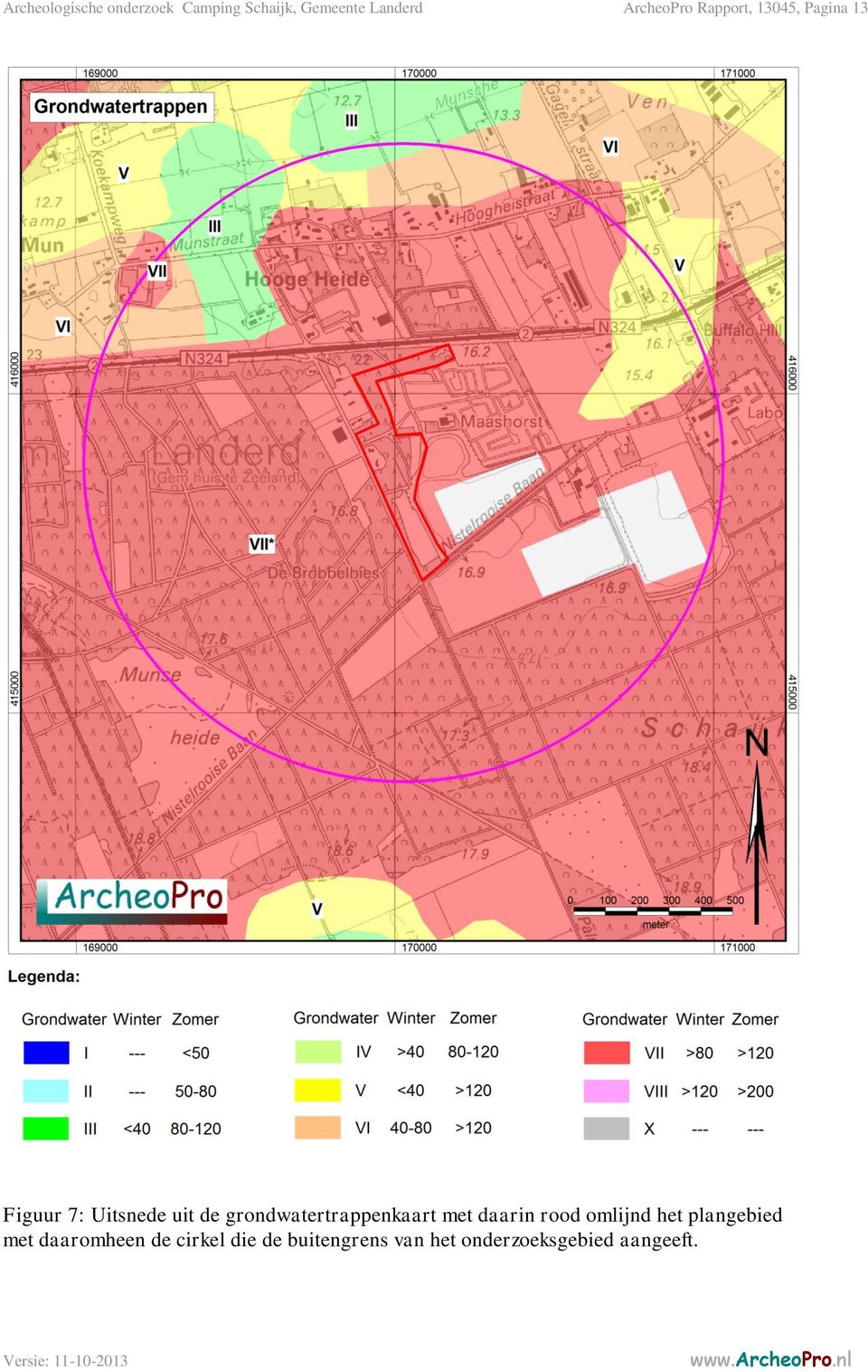 grondwatertrappenkaart met daarin rood omlijnd het plangebied met