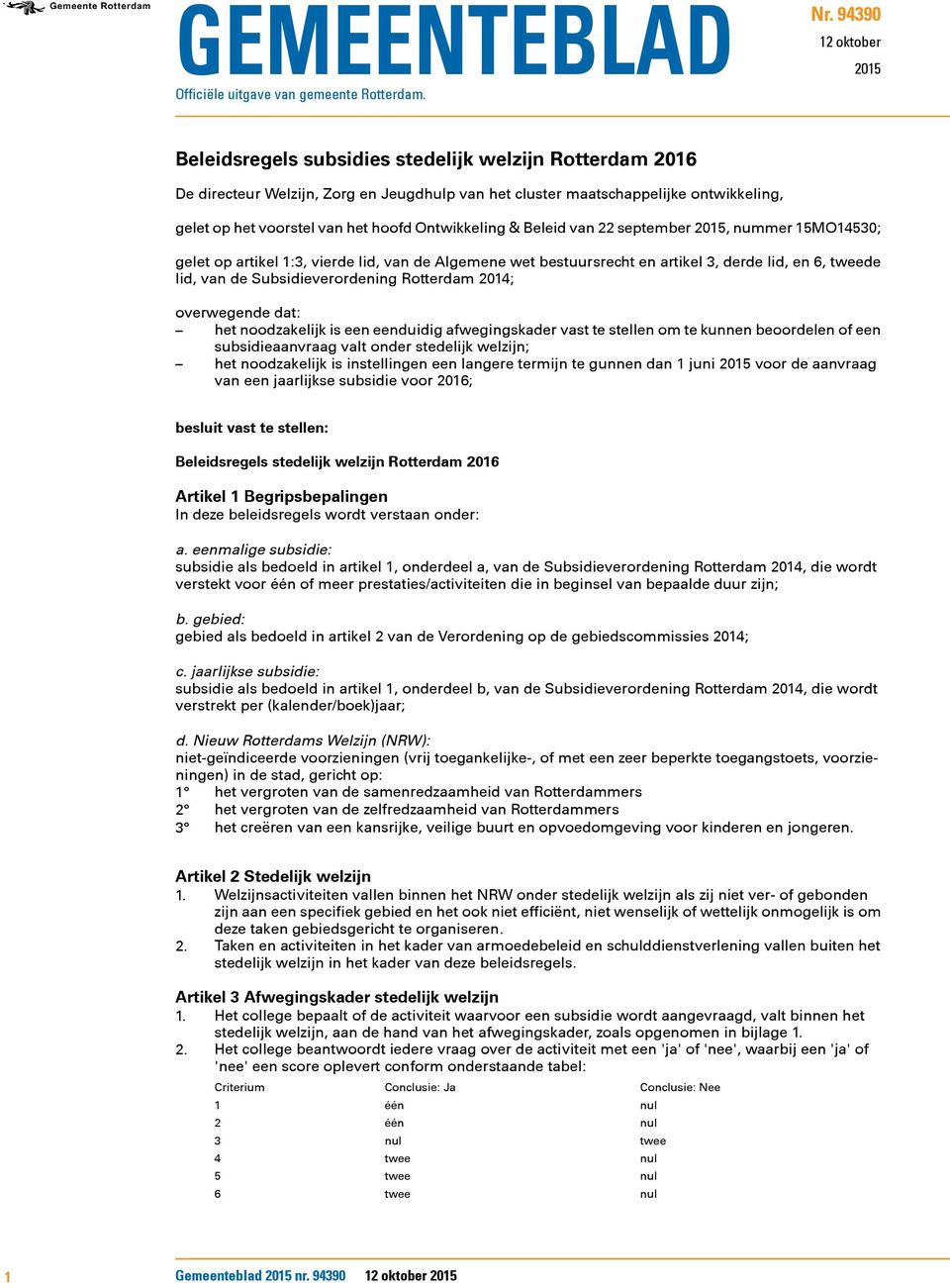 hoofd Ontwikkeling & Beleid van 22 september 2015, nummer 15MO14530; gelet op artikel 1:3, vierde lid, van de Algemene wet bestuursrecht en artikel 3, derde lid, en 6, de lid, van de