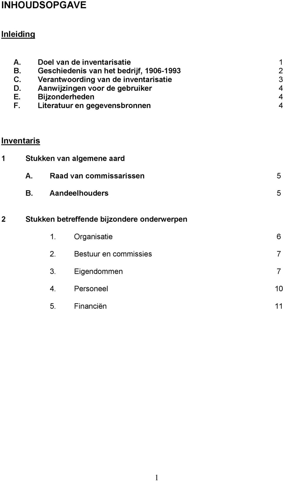 Literatuur en gegevensbronnen 4 Inventaris 1 Stukken van algemene aard A. Raad van commissarissen 5 B.