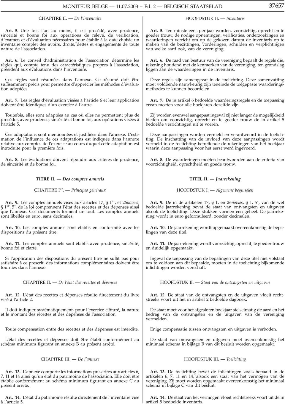 inventaire complet des avoirs, droits, dettes et engagements de toute nature de l association. Art. 6.