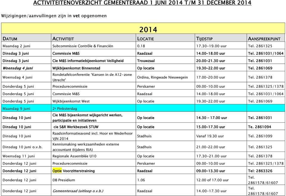 30 uur 2861031 Woensdag 4 juni Wijkbijeenkomst Binnenstad Op locatie 19.30-22.00 uur 2861069 Woensdag 4 juni Rondetafelconferentie Kansen in de A12-zone Utrecht Ordina, Ringwade Nieuwegein 17.00-20.