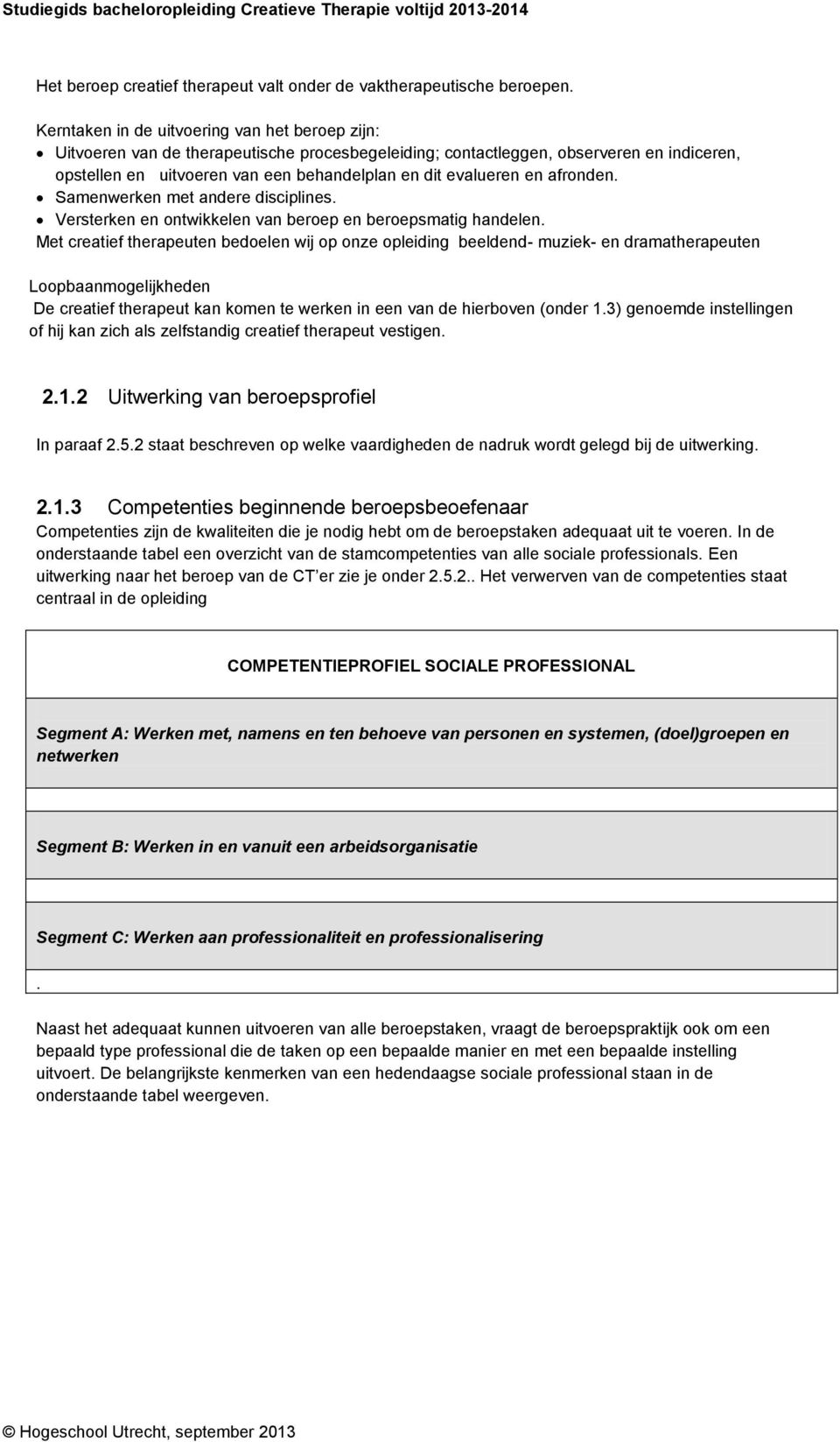 en afronden. Samenwerken met andere disciplines. Versterken en ontwikkelen van beroep en beroepsmatig handelen.