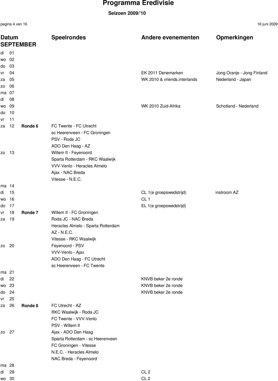 - AZ zo 13 Willem II - Feyenoord Sparta Rotterdam - RKC 