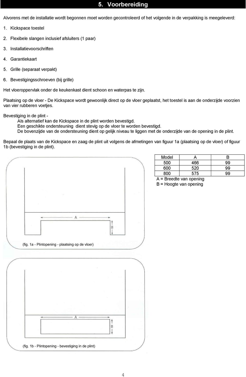 Bevestigingsschroeven (bij grille) Het vloeroppervlak onder de keukenkast dient schoon en waterpas te zijn.