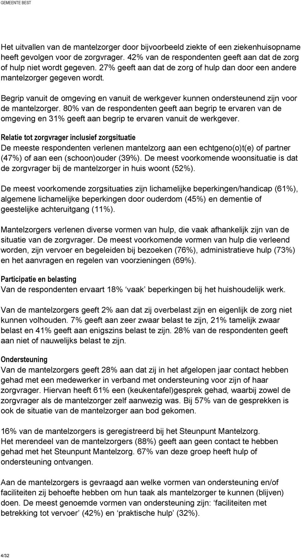 80% van de respondenten geeft aan begrip te ervaren van de omgeving en 31% geeft aan begrip te ervaren vanuit de werkgever.