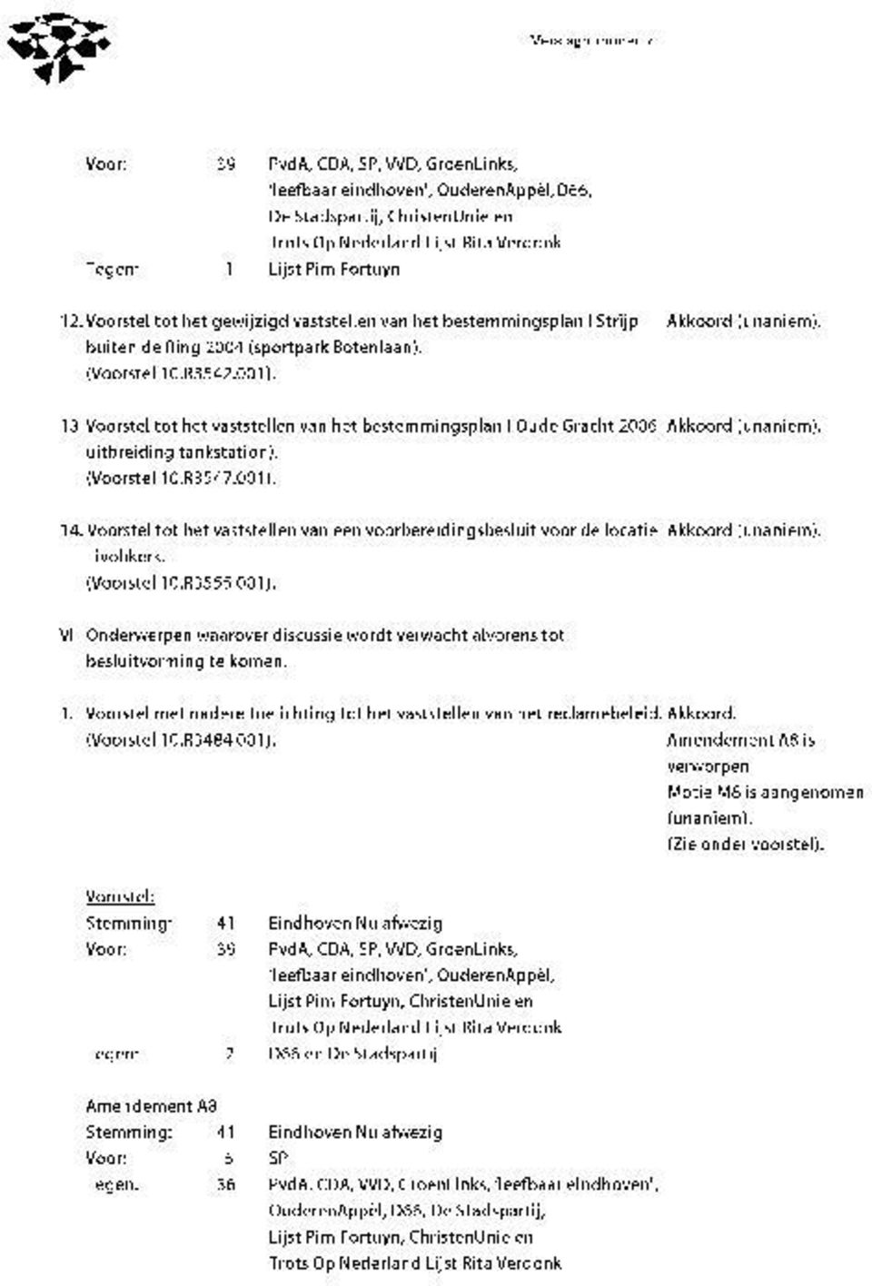 Voorstel tot het vaststellen van het bestemmingsplan I Oude Gracht 2006 Akkoord (unaniem). uitbreiding tankstation). (Voorstel 10.R3547.001). 14.