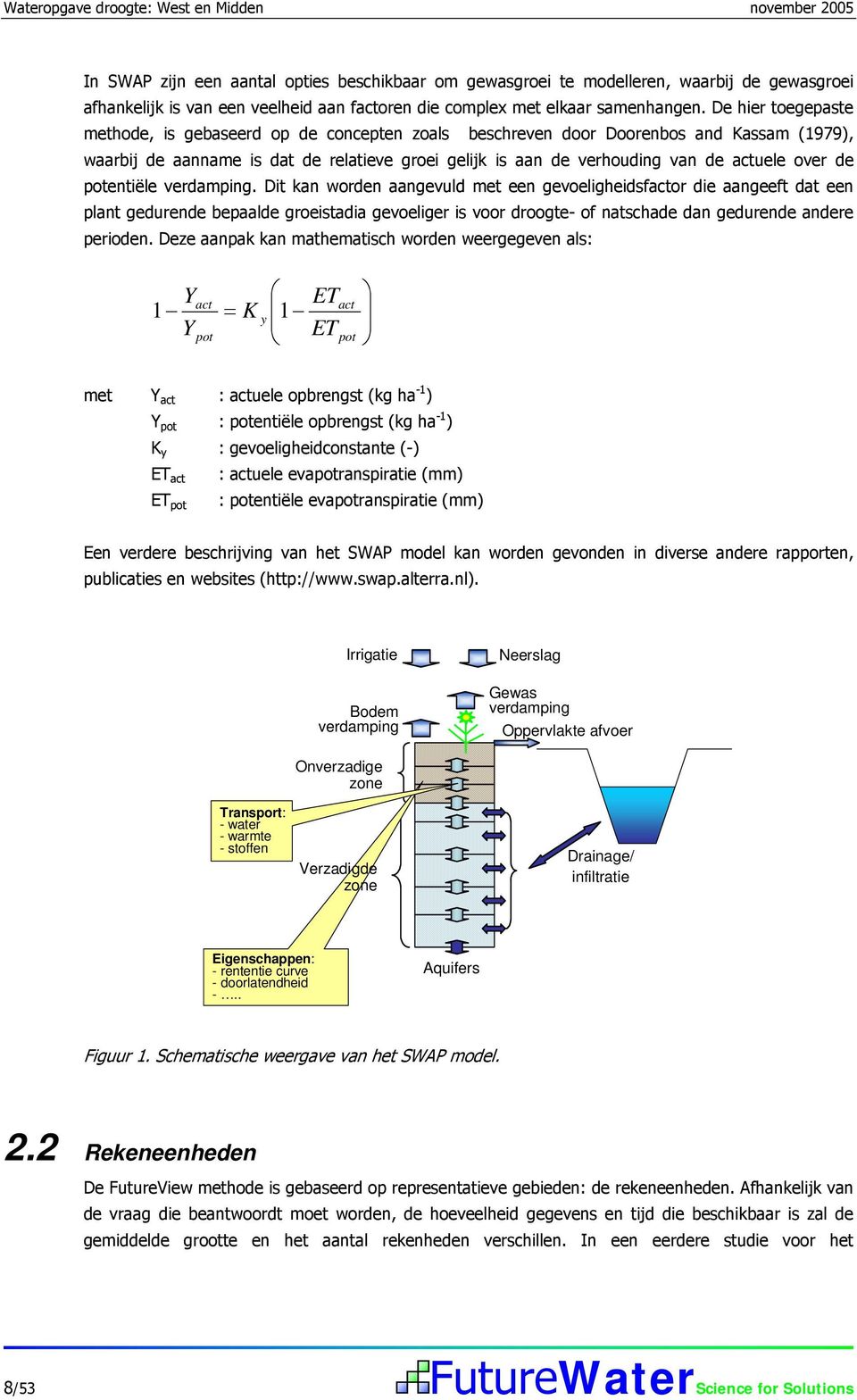 De hier toegepaste methode, is gebaseerd op de concepten zoals beschreven door Doorenbos and Kassam (1979), waarbij de aanname is dat de relatieve groei gelijk is aan de verhouding van de actuele