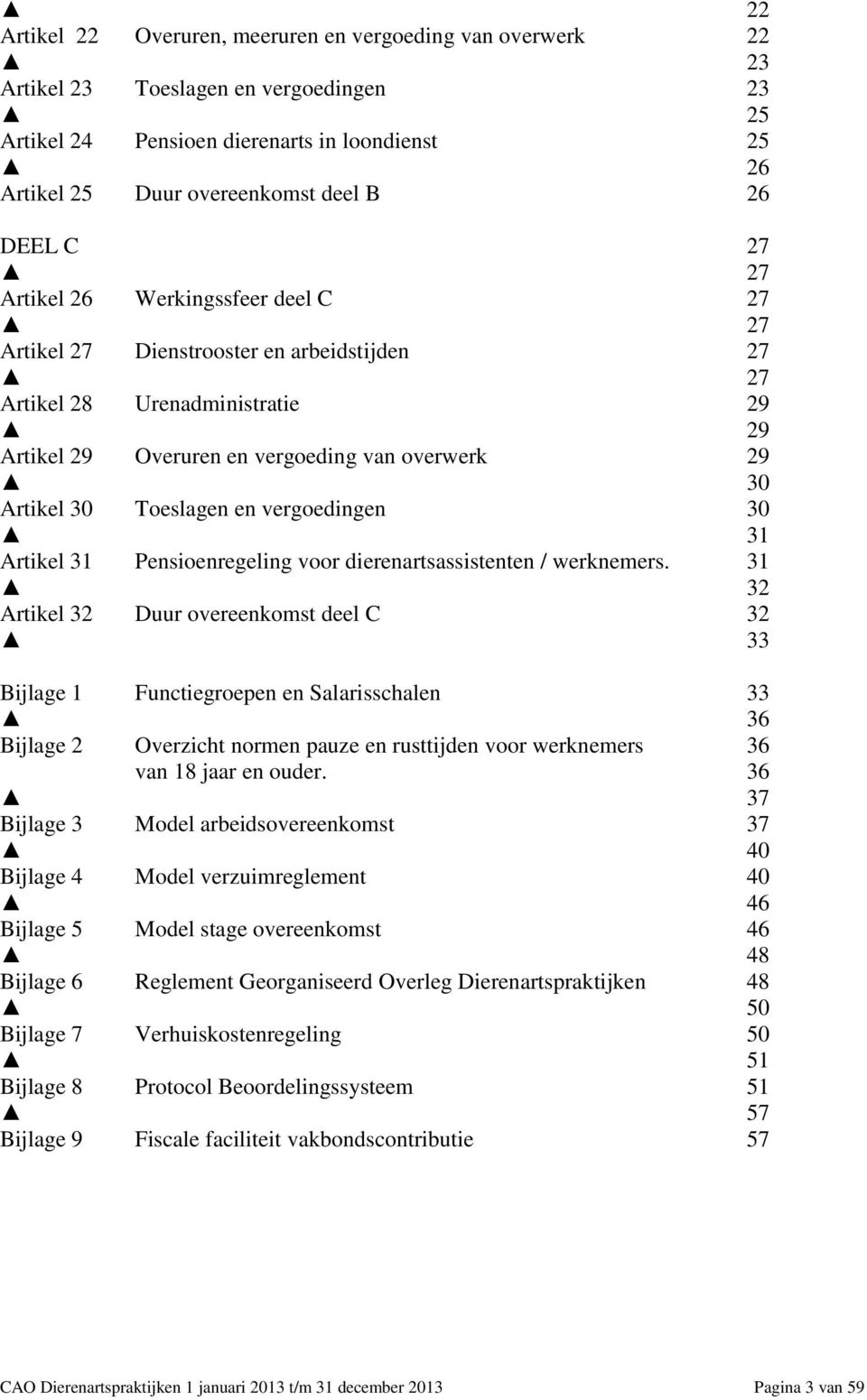 Toeslagen en vergoedingen 30 31 Artikel 31 Pensioenregeling voor dierenartsassistenten / werknemers.