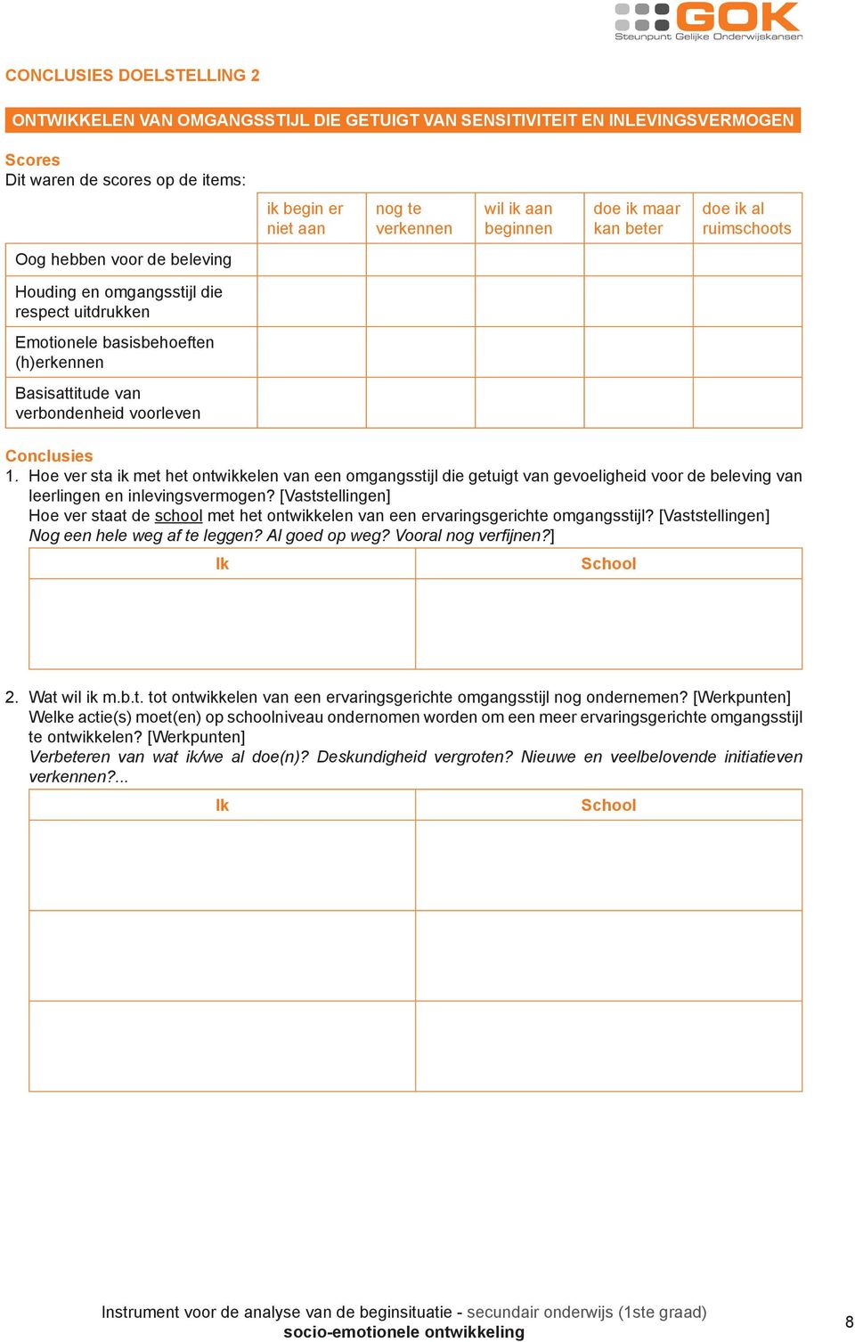 voorleven Conclusies. Hoe ver sta ik met het ontwikkelen van een omgangsstijl die getuigt van gevoeligheid voor de beleving van leerlingen en inlevingsvermogen?